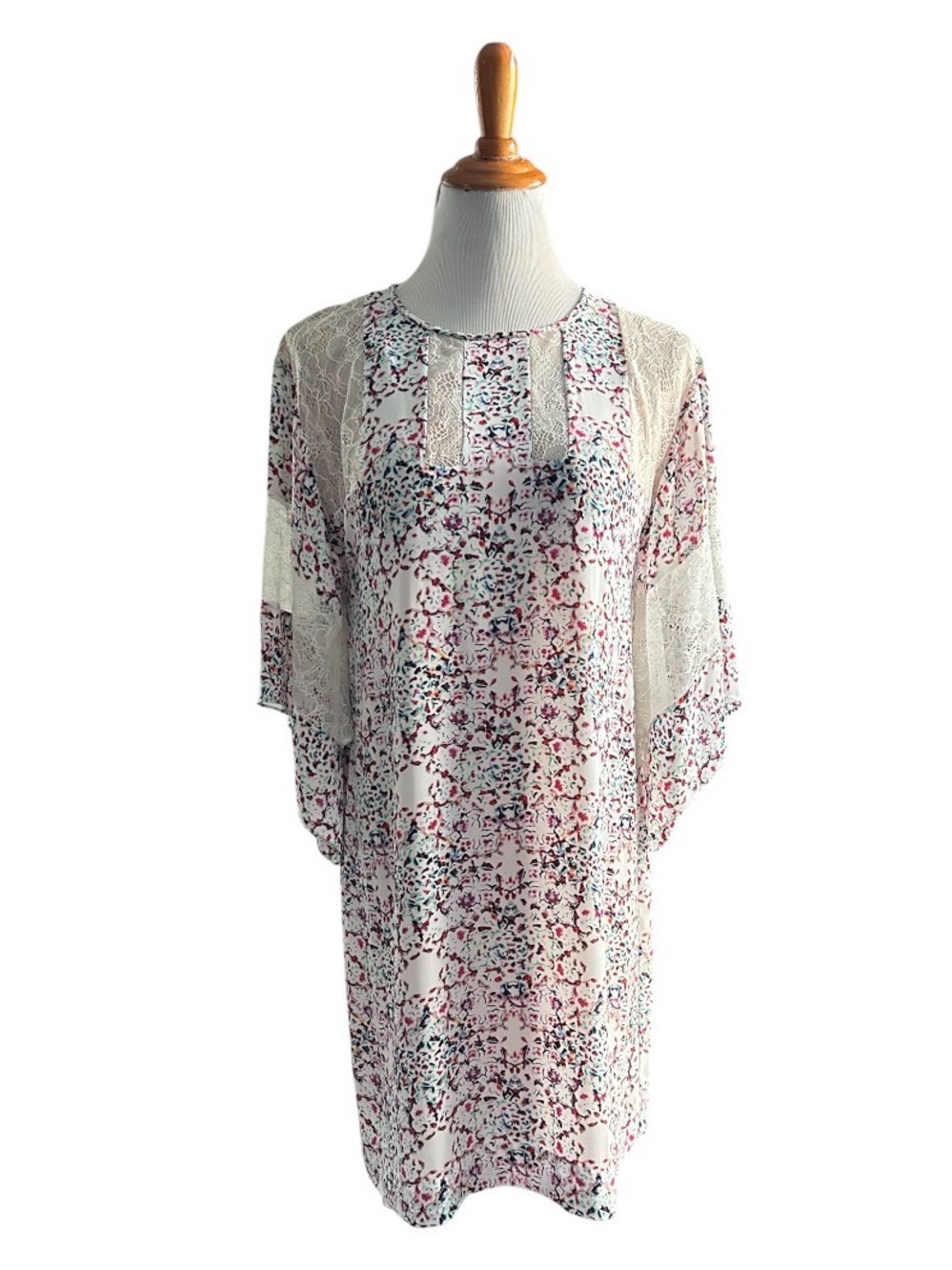 BCBGMaxAzria White Dress with Pink, Blue & Cream Accents